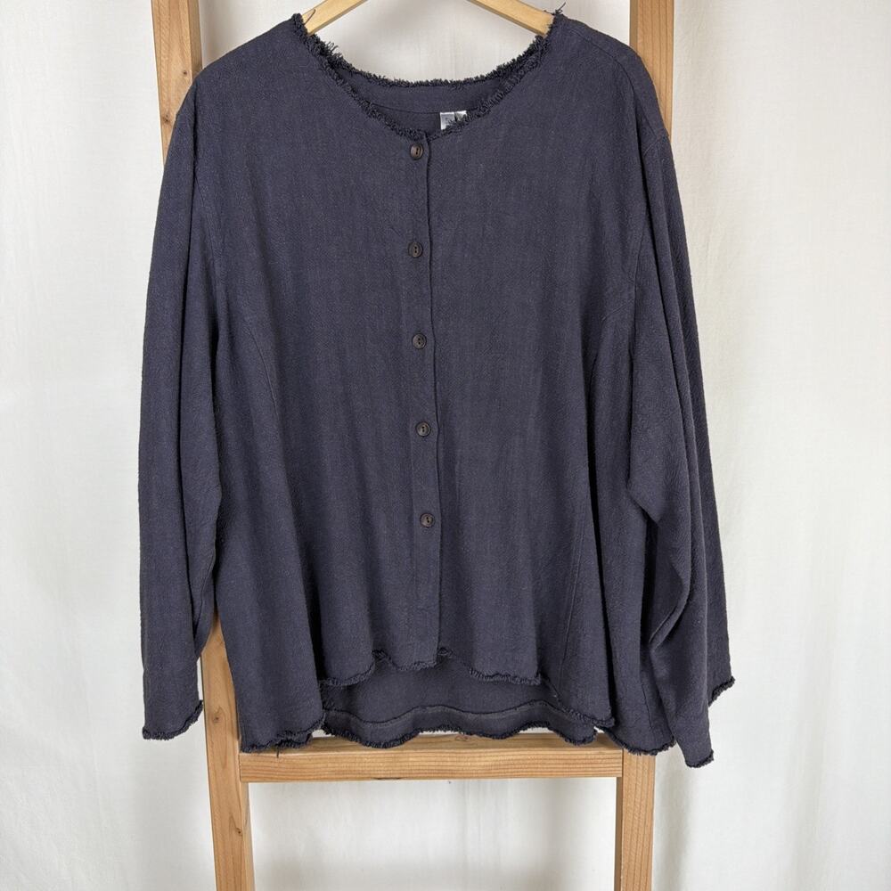 NWT Kleen Gray Button Up Raw Edge Hem High Low Jacket / Top 2X #0729
